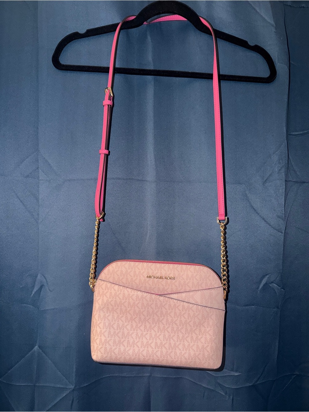 Michael Kors Light Pink Logo Crossbody with Gold Chain Strap